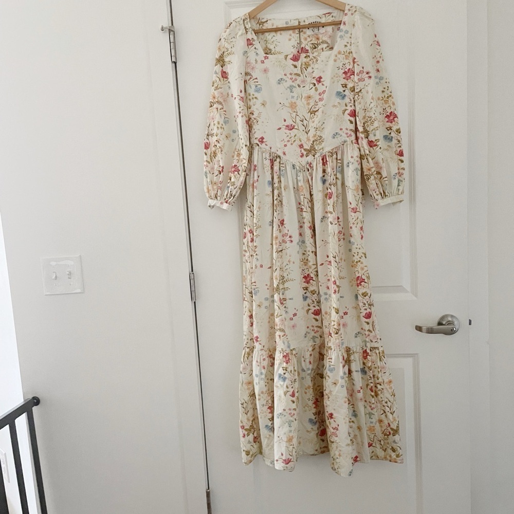 Meadows Marigold Maxi Dress Meadow Flowers Cream Cotton Poplin Cottagecore 2 - Picture 7 of 13